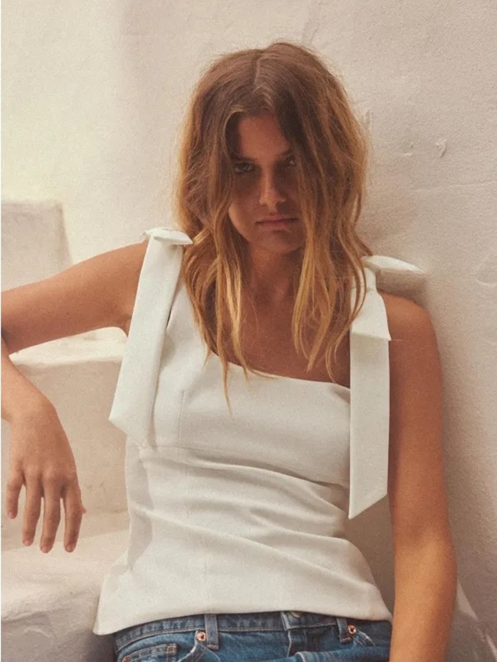 Zara NWT White Bow Tie Strap Tank Top Sz Large Viral - Picture 2 of 10